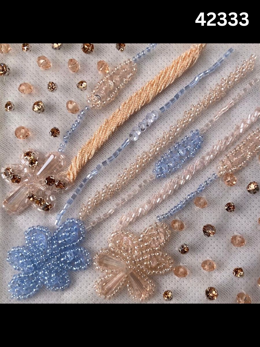 #42333 Vibrant Hand-Beaded Fabric with Floral Design – Lavishly Embellished with Beads, Sequins, and Pearls for Couture, Bridal, and High-Fashion Creations