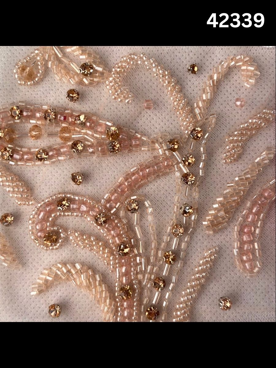#42339 Exquisite Hand-Beaded Dress Panel with Asymmetric Design – Embellished with Crystals, Beads, and Rhinestones for Couture, Bridal, and Eveningwear Gowns