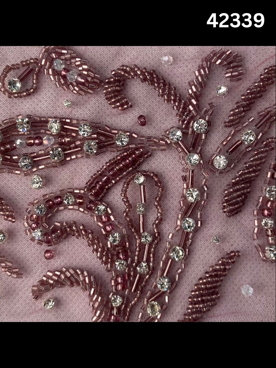 #42339 Exquisite Hand-Beaded Dress Panel with Asymmetric Design – Embellished with Crystals, Beads, and Rhinestones for Couture, Bridal, and Eveningwear Gowns