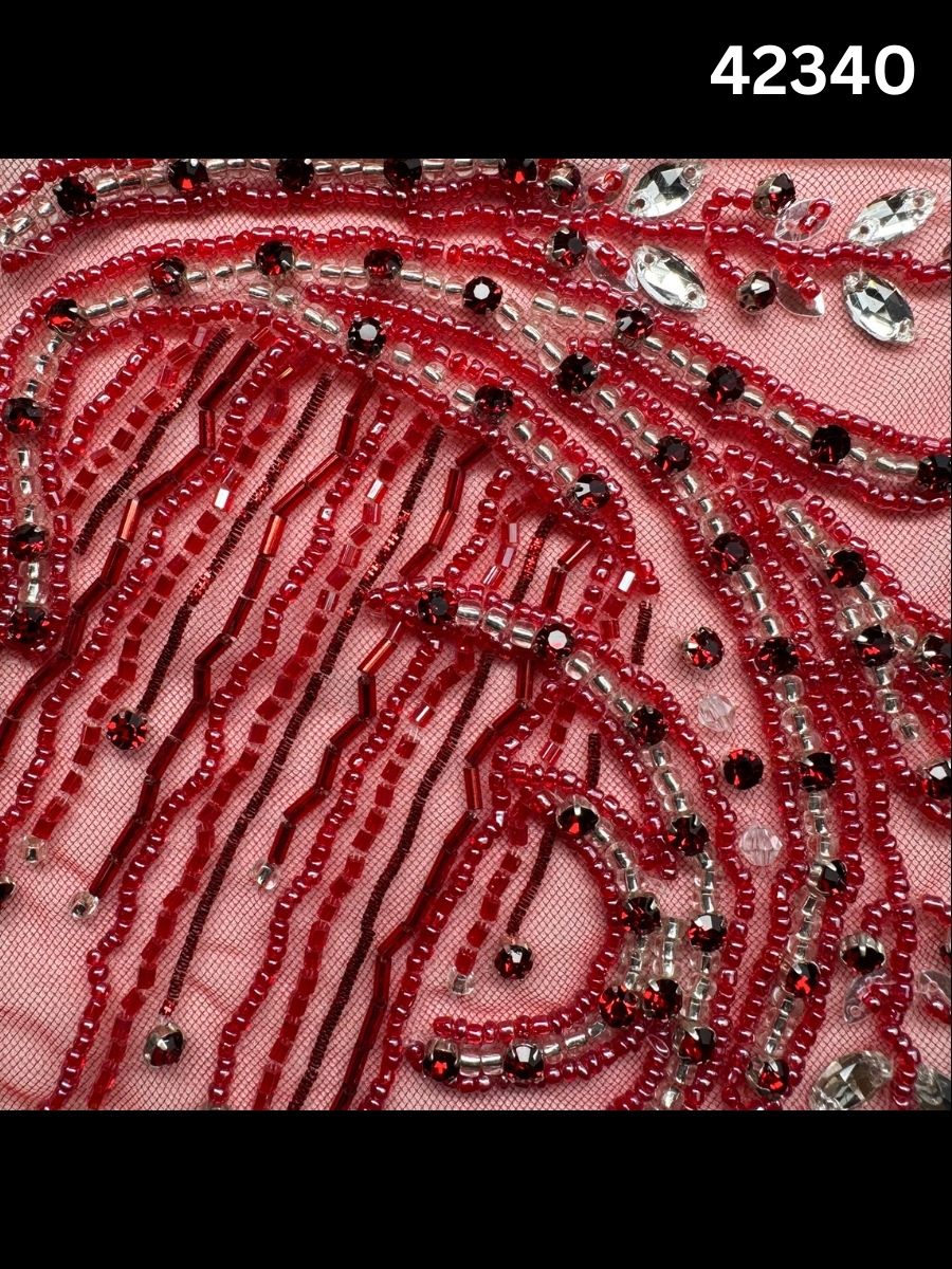 #42340 Luxurious Hand-Beaded Fabric with Abstract Design – Embellished with Intricate Beads and Sparkling Rhinestones for Couture, Bridal, and Eveningwear Creations