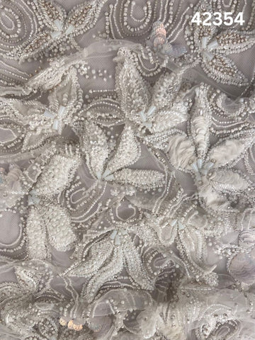 #42354 Luxurious Hand-Beaded Fabric with Intricate Floral Design – Embellished with 3D Appliqués, Sparkling Crystals, Sequins, Rhinestones & Micro Beadwork for Couture Gowns, Bridalwear & Evening Ensembles
