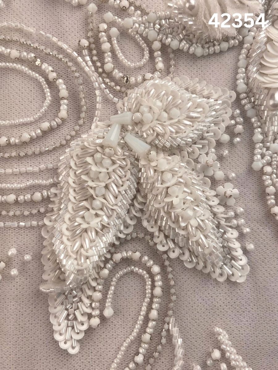 #42354 Luxurious Hand-Beaded Fabric with Intricate Floral Design – Embellished with 3D Appliqués, Sparkling Crystals, Sequins, Rhinestones & Micro Beadwork for Couture Gowns, Bridalwear & Evening Ensembles