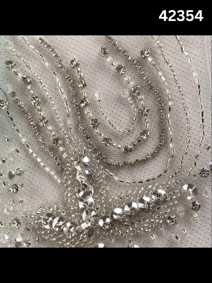 #42354 Luxurious Hand-Beaded Fabric with Intricate Floral Design – Embellished with 3D Appliqués, Sparkling Crystals, Sequins, Rhinestones & Micro Beadwork for Couture Gowns, Bridalwear & Evening Ensembles