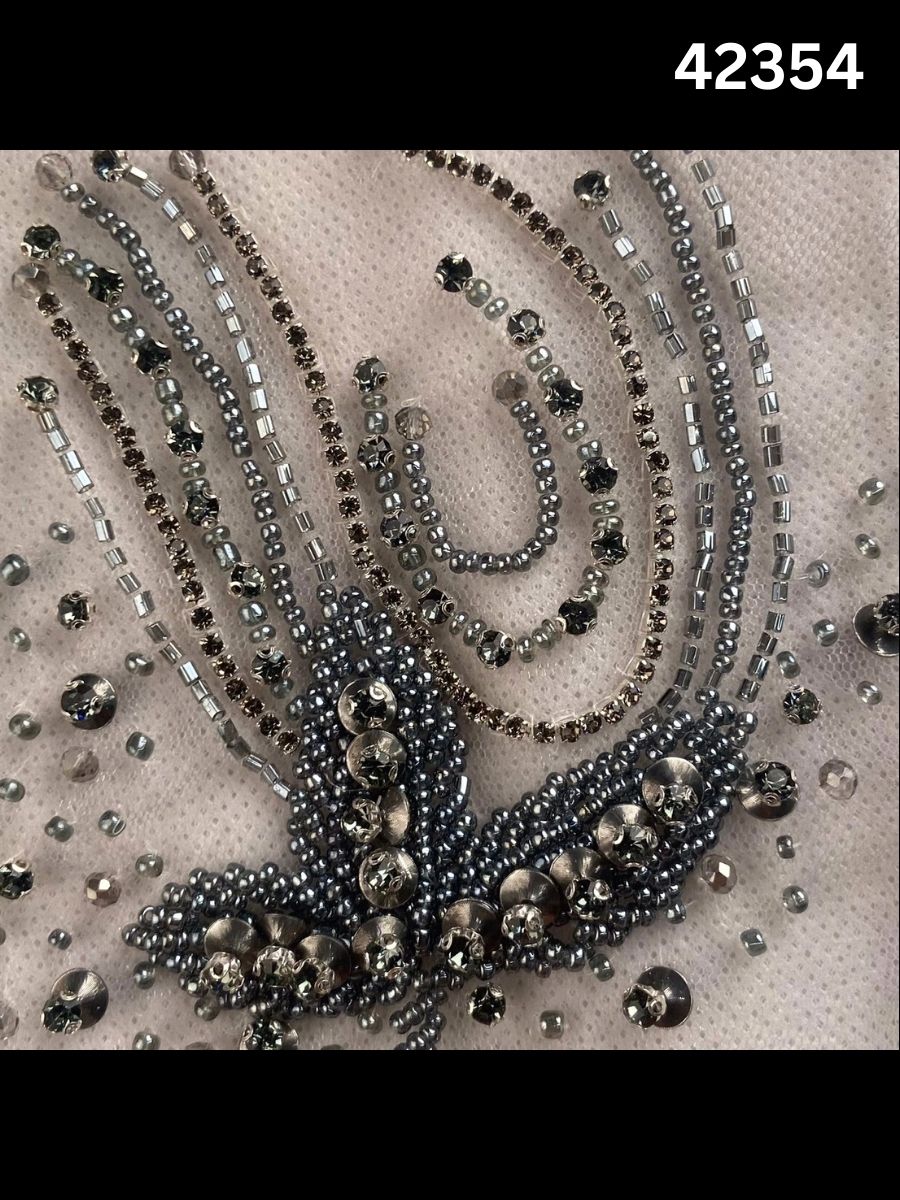 #42354 Luxurious Hand-Beaded Fabric with Intricate Floral Design – Embellished with 3D Appliqués, Sparkling Crystals, Sequins, Rhinestones & Micro Beadwork for Couture Gowns, Bridalwear & Evening Ensembles