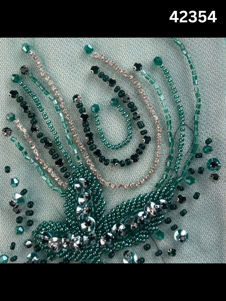 #42354 Luxurious Hand-Beaded Fabric with Intricate Floral Design – Embellished with 3D Appliqués, Sparkling Crystals, Sequins, Rhinestones & Micro Beadwork for Couture Gowns, Bridalwear & Evening Ensembles
