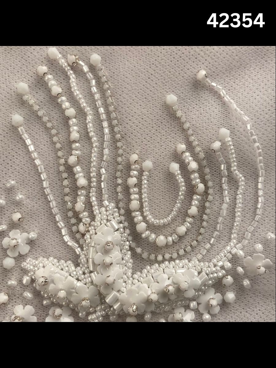 #42354 Luxurious Hand-Beaded Fabric with Intricate Floral Design – Embellished with 3D Appliqués, Sparkling Crystals, Sequins, Rhinestones & Micro Beadwork for Couture Gowns, Bridalwear & Evening Ensembles