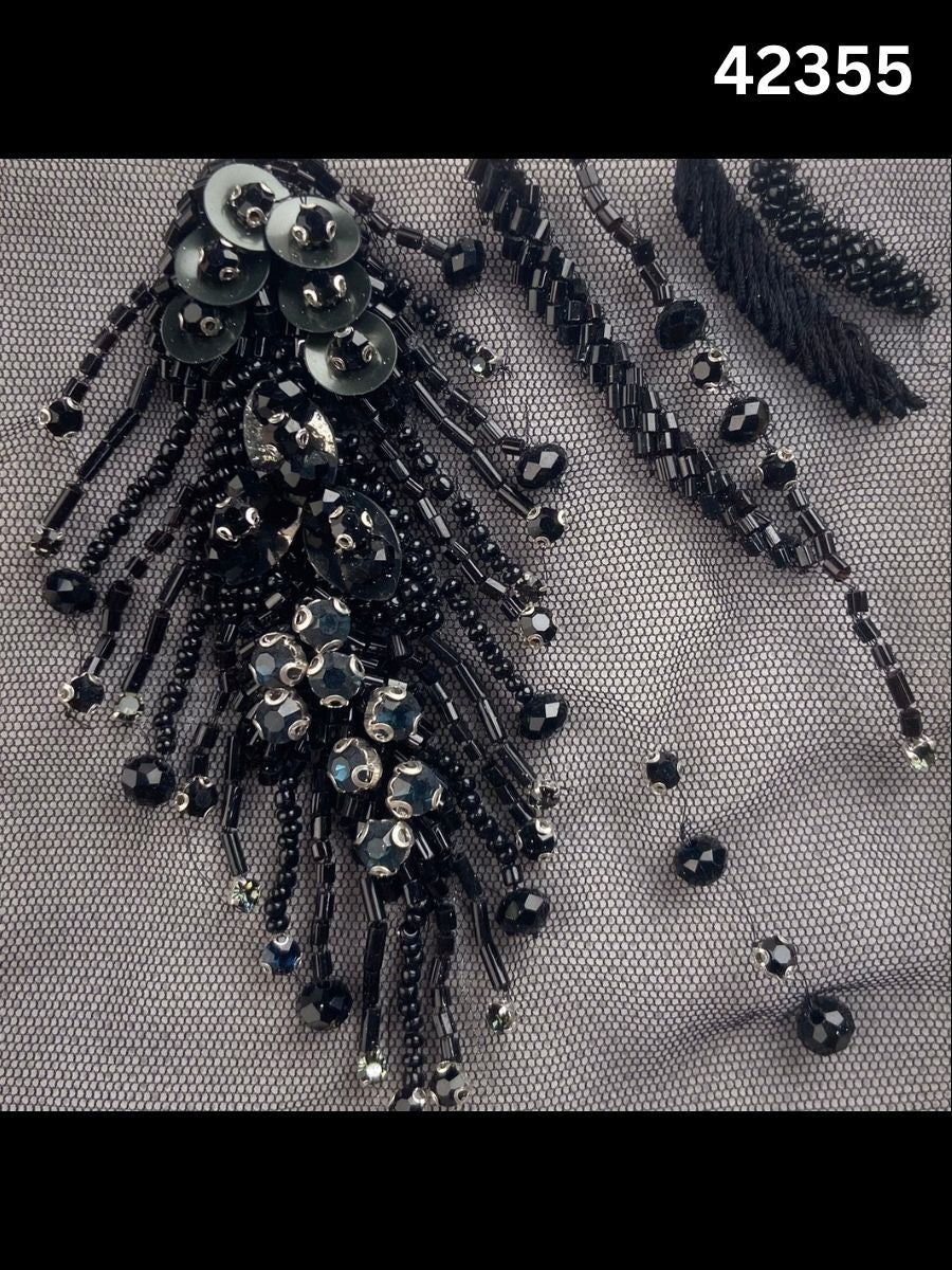 #42355 Opulent Hand-Beaded Fabric – Abstract Design Embellished with Crystals, Rhinestones, Beads, and Intricate Thread Work for High-End Creations