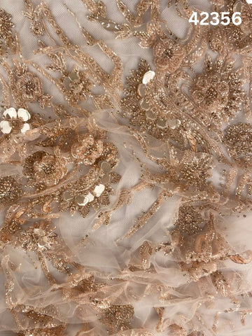 #42356 Luxury Hand-Beaded Floral Fabric with Exotic Beads & Rhinestones – Intricate Embroidery for Couture & Special Occasion Wear