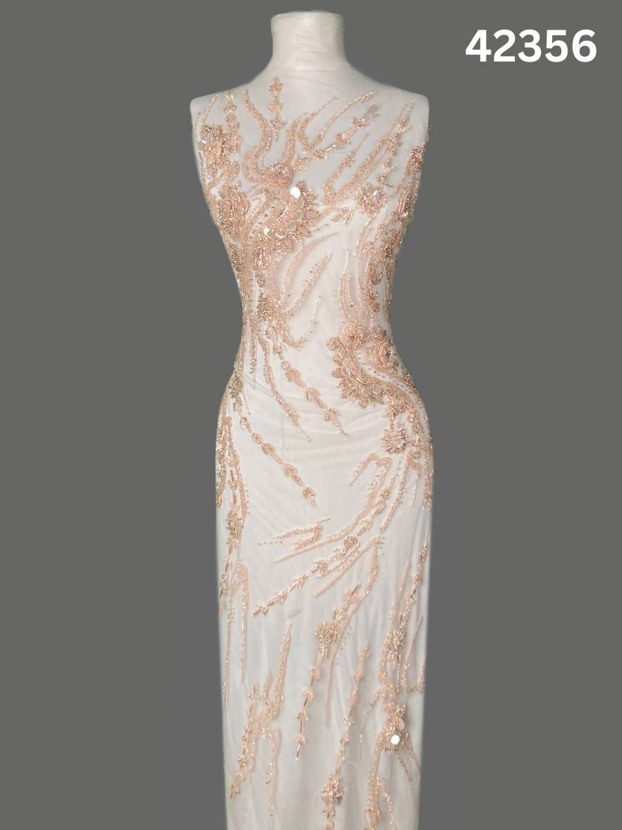 #42356 Luxury Hand-Beaded Floral Fabric with Exotic Beads & Rhinestones – Intricate Embroidery for Couture & Special Occasion Wear