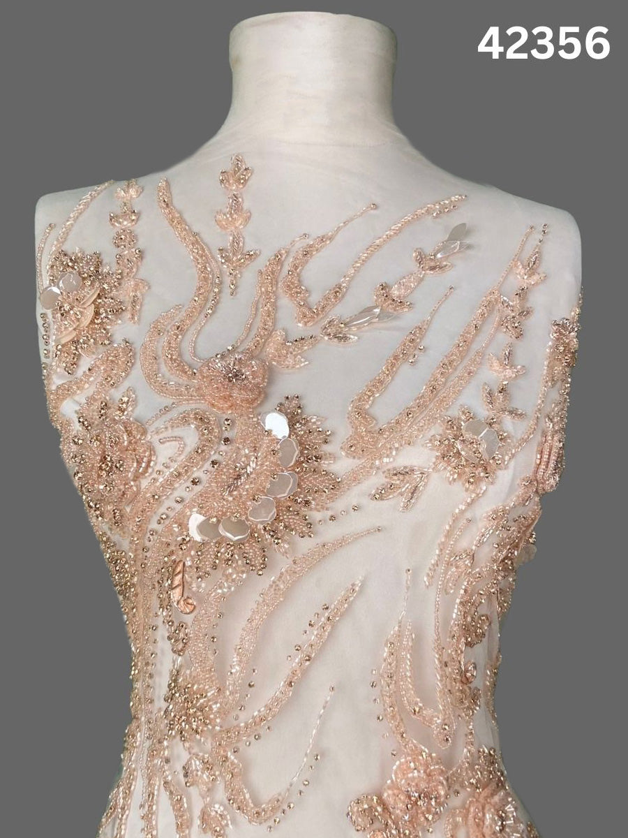 #42356 Luxury Hand-Beaded Floral Fabric with Exotic Beads & Rhinestones – Intricate Embroidery for Couture & Special Occasion Wear