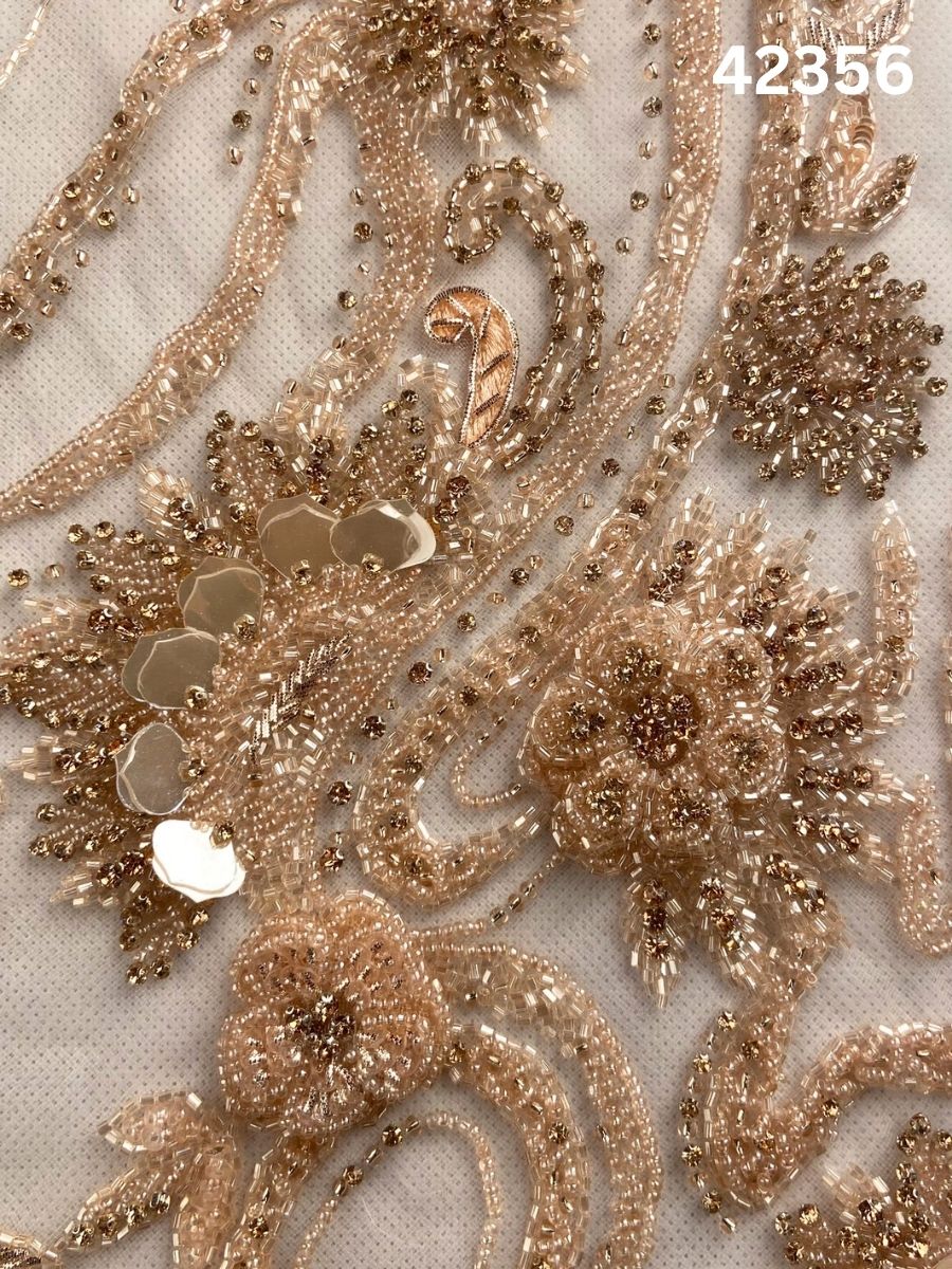 #42356 Luxury Hand-Beaded Floral Fabric with Exotic Beads & Rhinestones – Intricate Embroidery for Couture & Special Occasion Wear