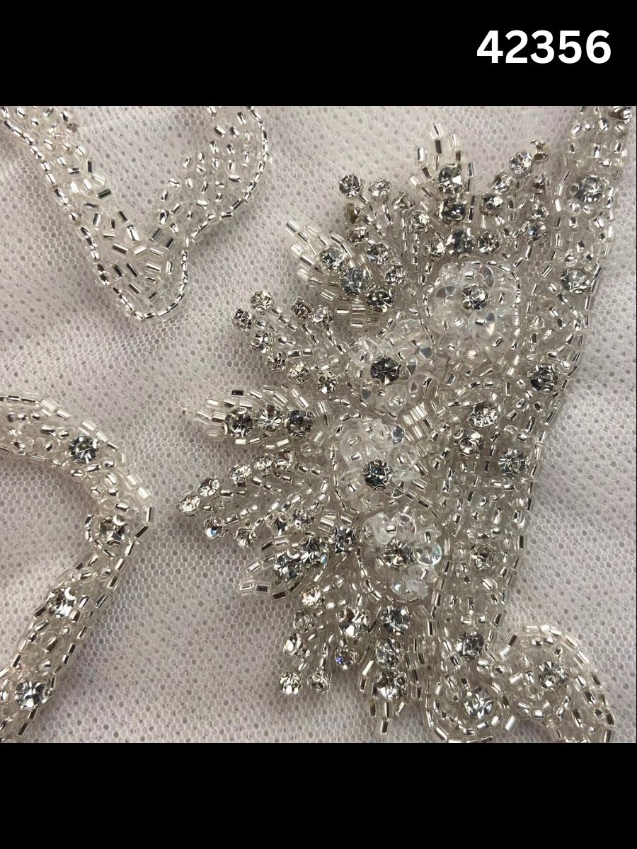 #42356 Luxury Hand-Beaded Floral Fabric with Exotic Beads & Rhinestones – Intricate Embroidery for Couture & Special Occasion Wear