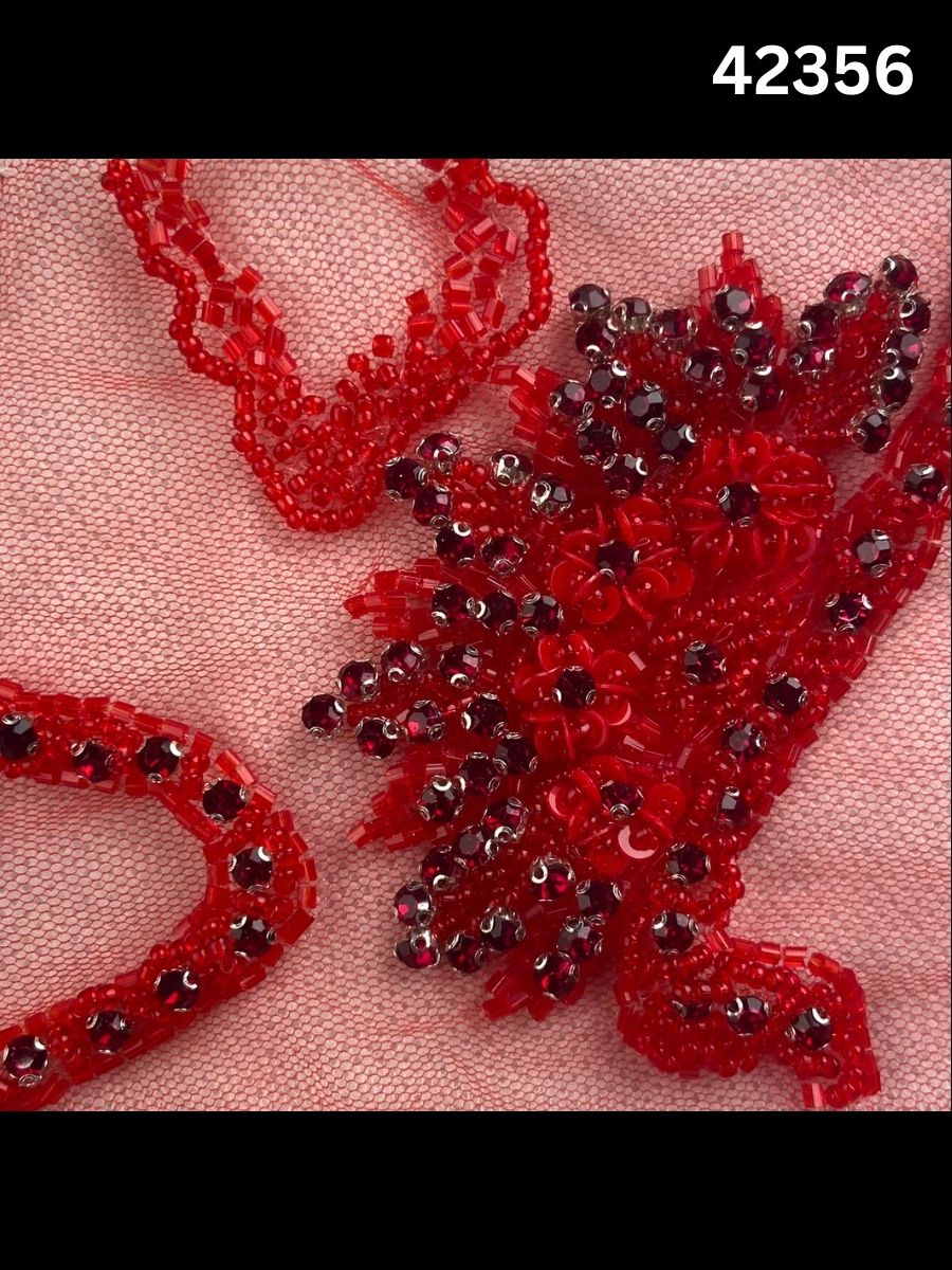 #42356 Luxury Hand-Beaded Floral Fabric with Exotic Beads & Rhinestones – Intricate Embroidery for Couture & Special Occasion Wear