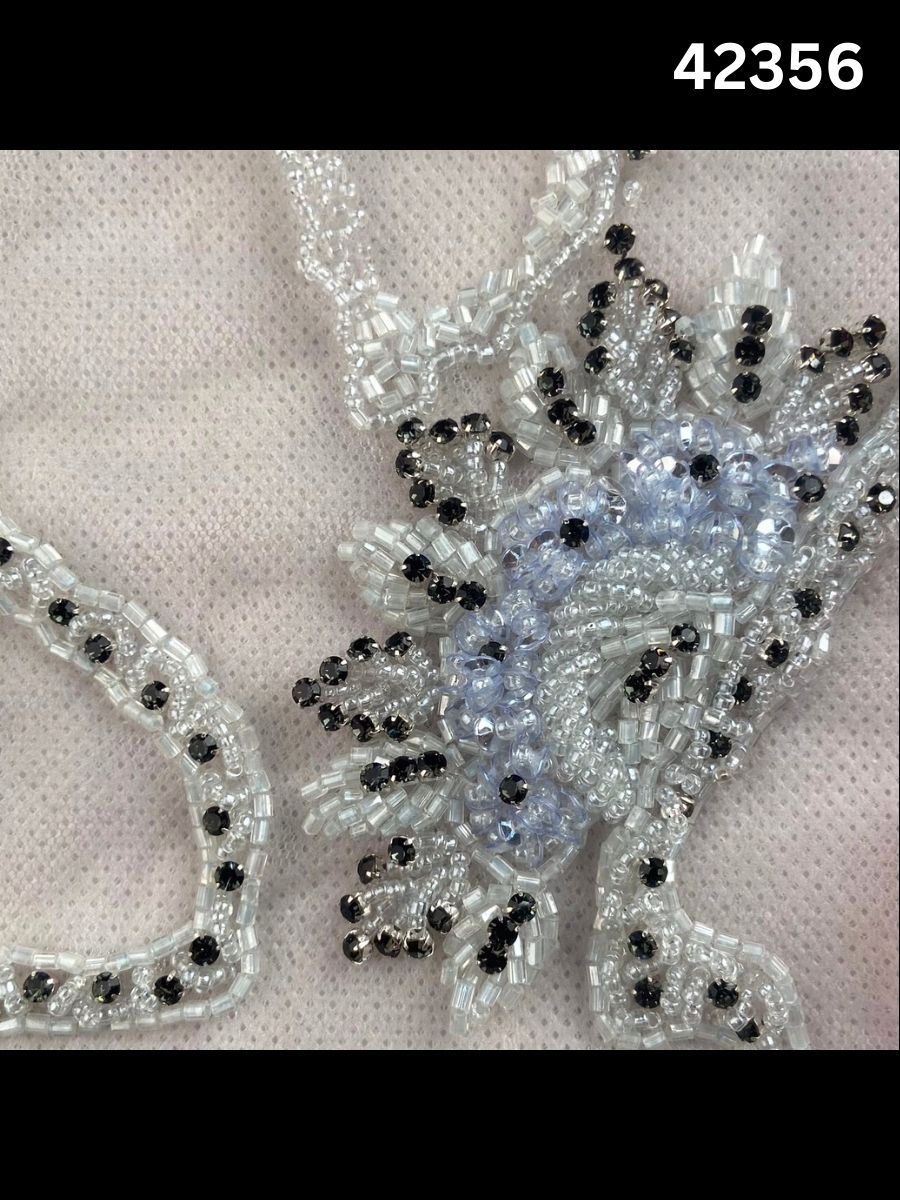 #42356 Luxury Hand-Beaded Floral Fabric with Exotic Beads & Rhinestones – Intricate Embroidery for Couture & Special Occasion Wear