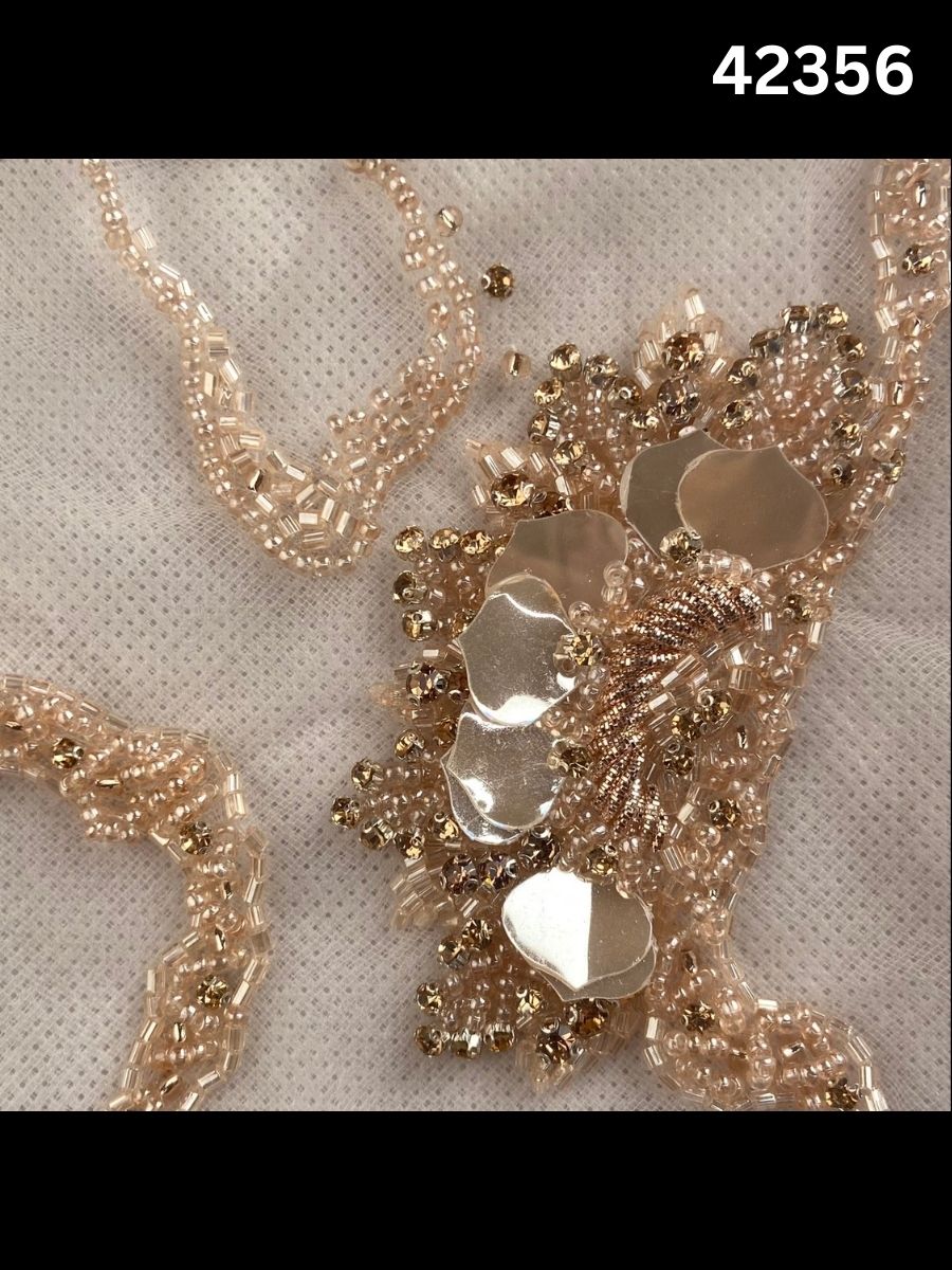 #42356 Luxury Hand-Beaded Floral Fabric with Exotic Beads & Rhinestones – Intricate Embroidery for Couture & Special Occasion Wear