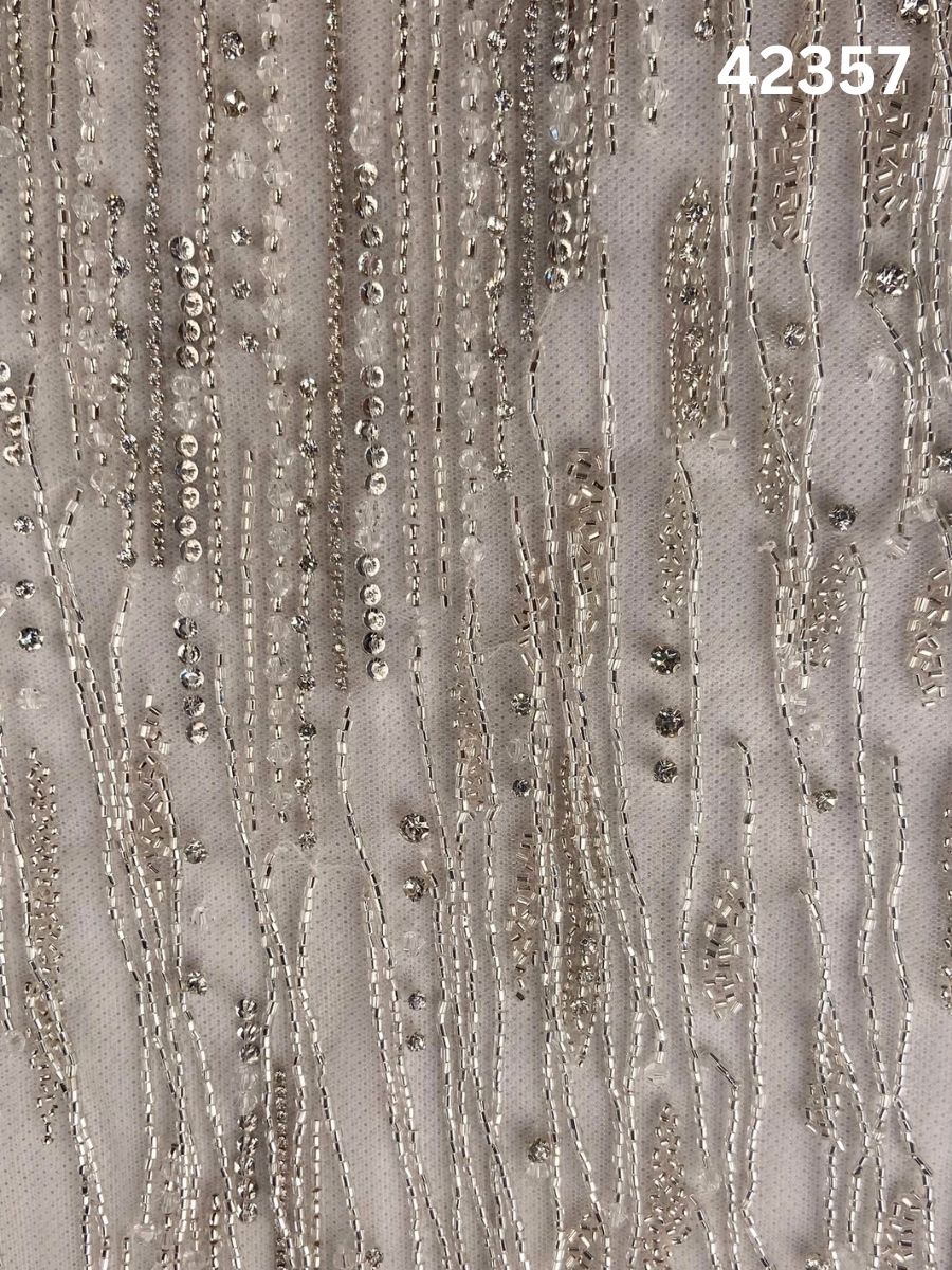 #42357 Hand-Beaded Tassel Fabric with Sequins, Rhinestones, Crystals & Beads – Luxe Embellished Textile for Couture & Occasionwear