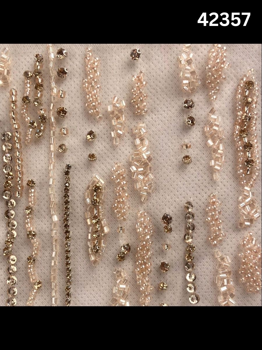 #42357 Hand-Beaded Tassel Fabric with Sequins, Rhinestones, Crystals & Beads – Luxe Embellished Textile for Couture & Occasionwear