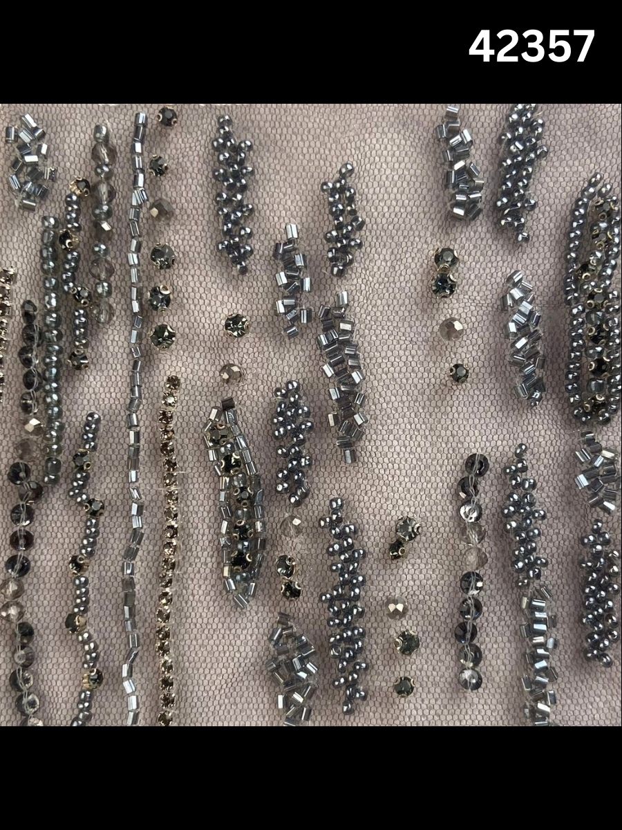 #42357 Hand-Beaded Tassel Fabric with Sequins, Rhinestones, Crystals & Beads – Luxe Embellished Textile for Couture & Occasionwear