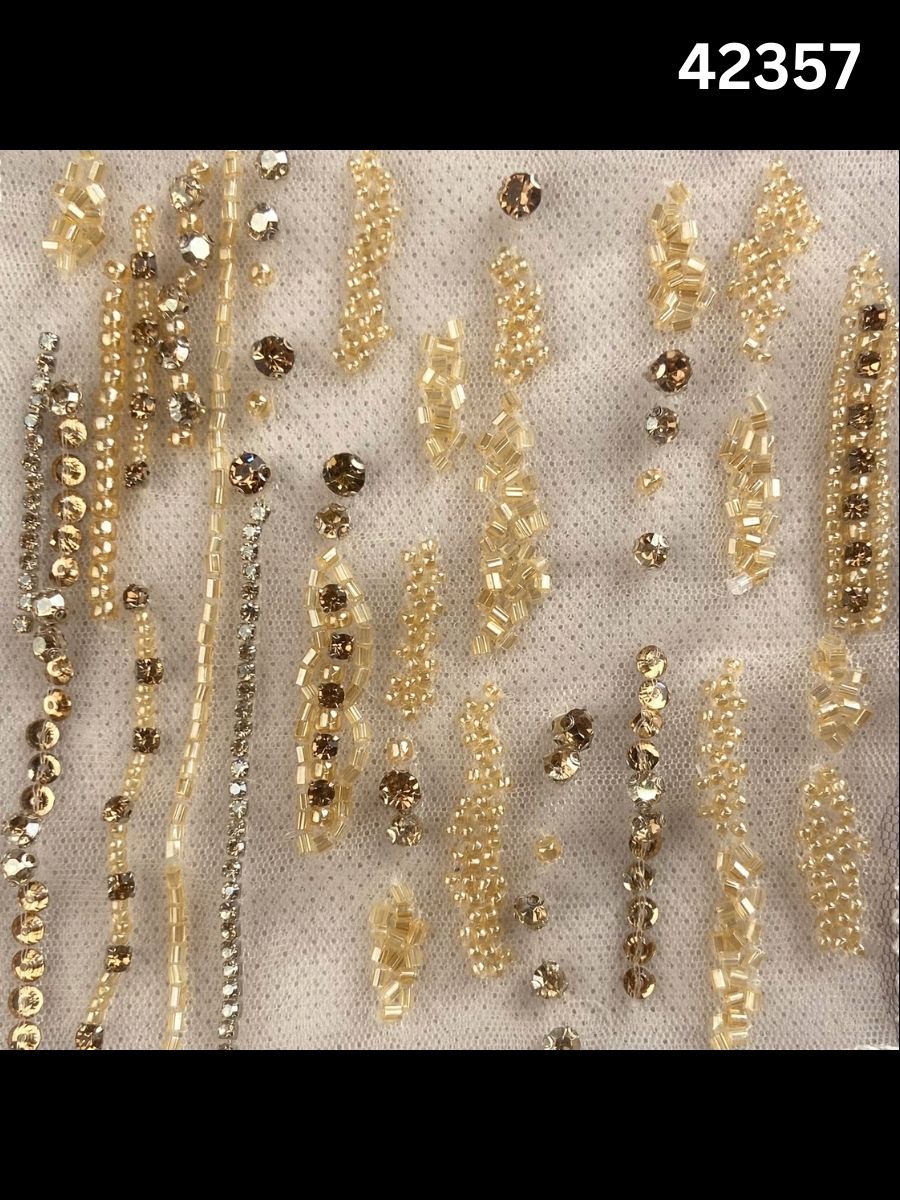 #42357 Hand-Beaded Tassel Fabric with Sequins, Rhinestones, Crystals & Beads – Luxe Embellished Textile for Couture & Occasionwear