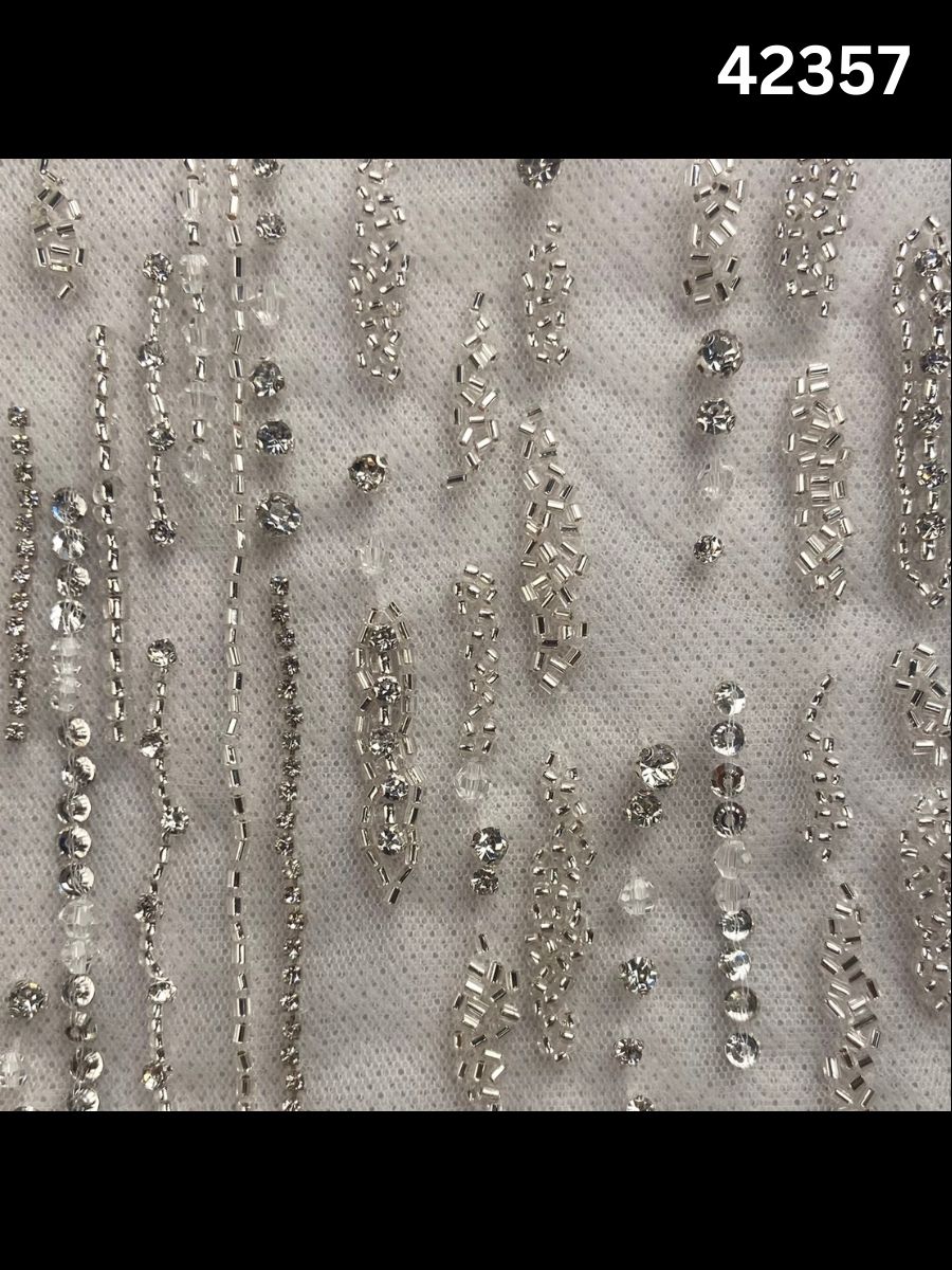 #42357 Hand-Beaded Tassel Fabric with Sequins, Rhinestones, Crystals & Beads – Luxe Embellished Textile for Couture & Occasionwear