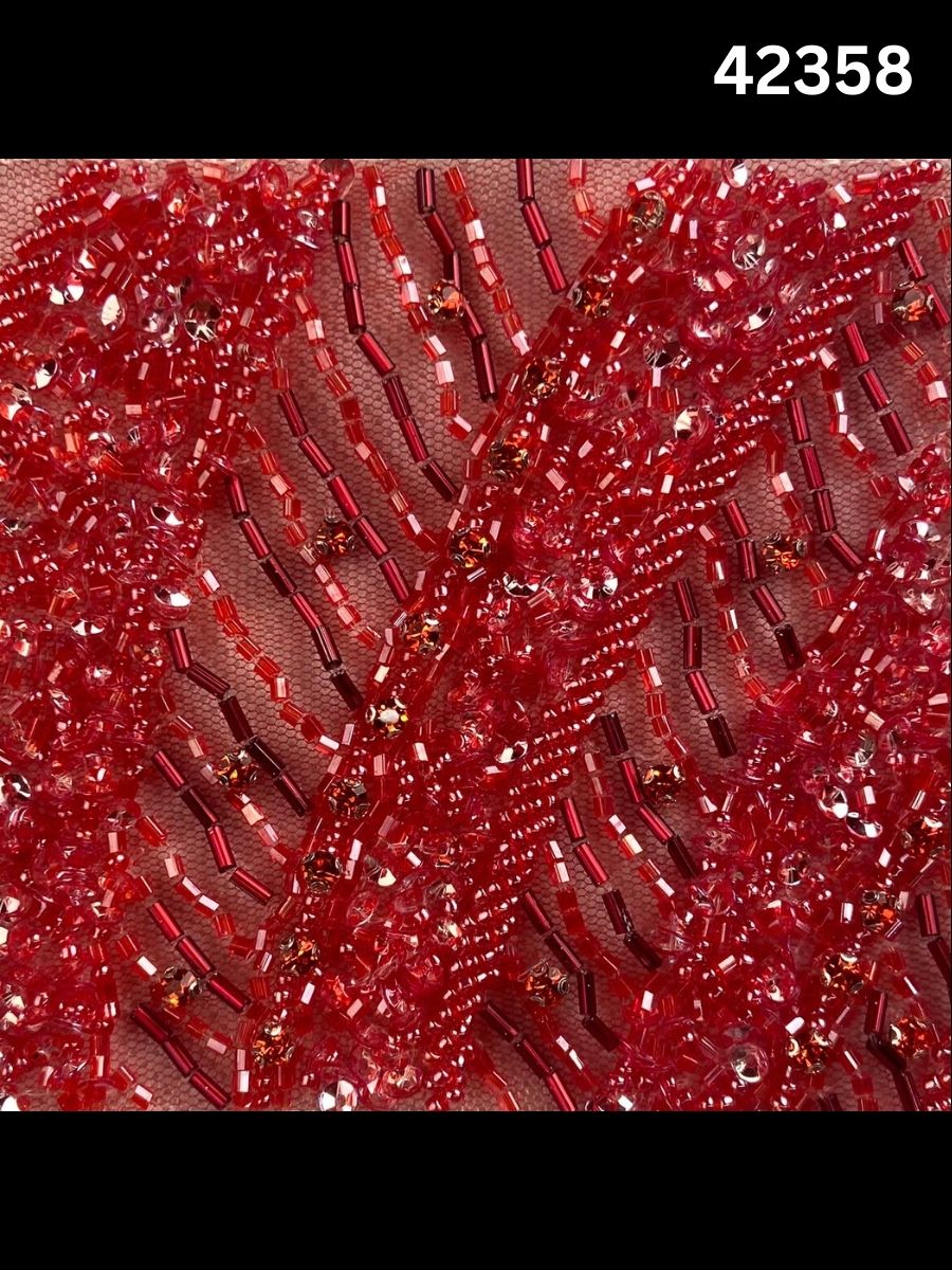 #42358 Luxurious Hand-Beaded Geometric Design Fabric with Intricate Beads, Sequins & Rhinestones – Couture Textile for Bridal, Eveningwear & Statement Pieces