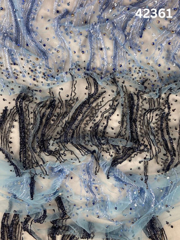 #42361 Exquisite Hand-Beaded Fabric with Geometric Design – Embellished with Beads, Rhinestones, Crystals & Sequins for Haute Couture, Gowns, Evening Wear & Statement Fashion