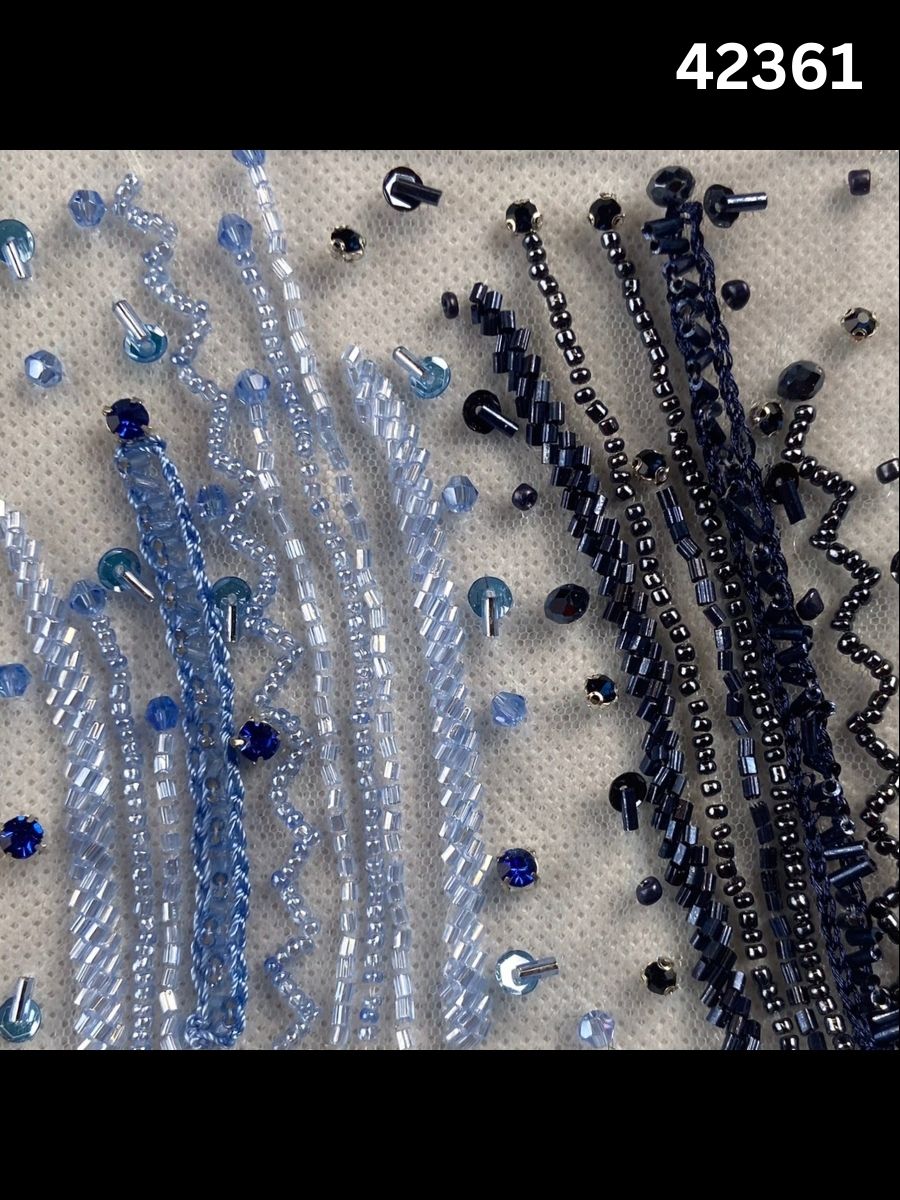 #42361 Exquisite Hand-Beaded Fabric with Geometric Design – Embellished with Beads, Rhinestones, Crystals & Sequins for Haute Couture, Gowns, Evening Wear & Statement Fashion
