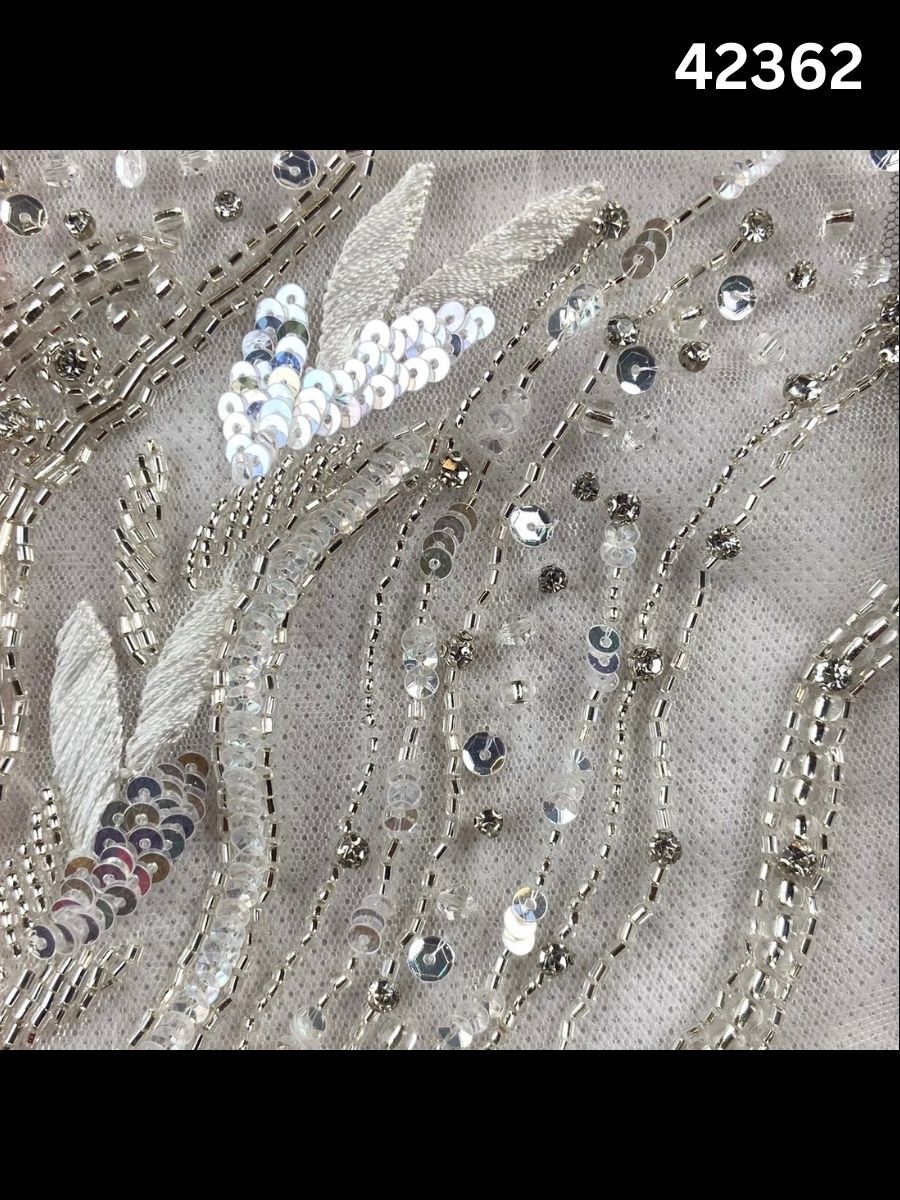#42362 Vibrant Abstract Design Fabric Beaded with Colorful Beads, Sequins, and Intricate Thread Work – A Stunning Fusion of Artistic Elegance and Dynamic Detailing