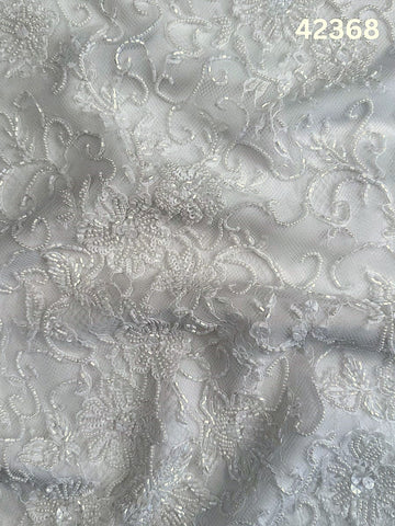 #42368 Elegant Hand-beaded Lace with Floral Design, Beaded with Pearls, Sequins, and Beads