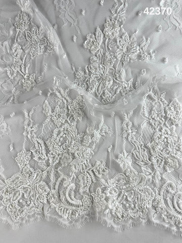 #42370 Luxurious Hand-beaded Lace with Floral Design, Beaded with Pearls, Sequins, and Delicate Beads – Ideal for Bridal Gowns, Couture Dresses, and Special Occasion Fashion