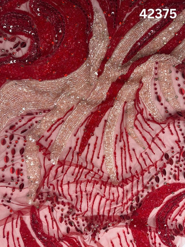#42375 Luxurious Hand-Beaded Fabric in Abstract Design – Embellished with Intricate Beading, Crystals, Sequins & Rhinestones for Couture Gowns, Evening Wear & Bridal Fashion