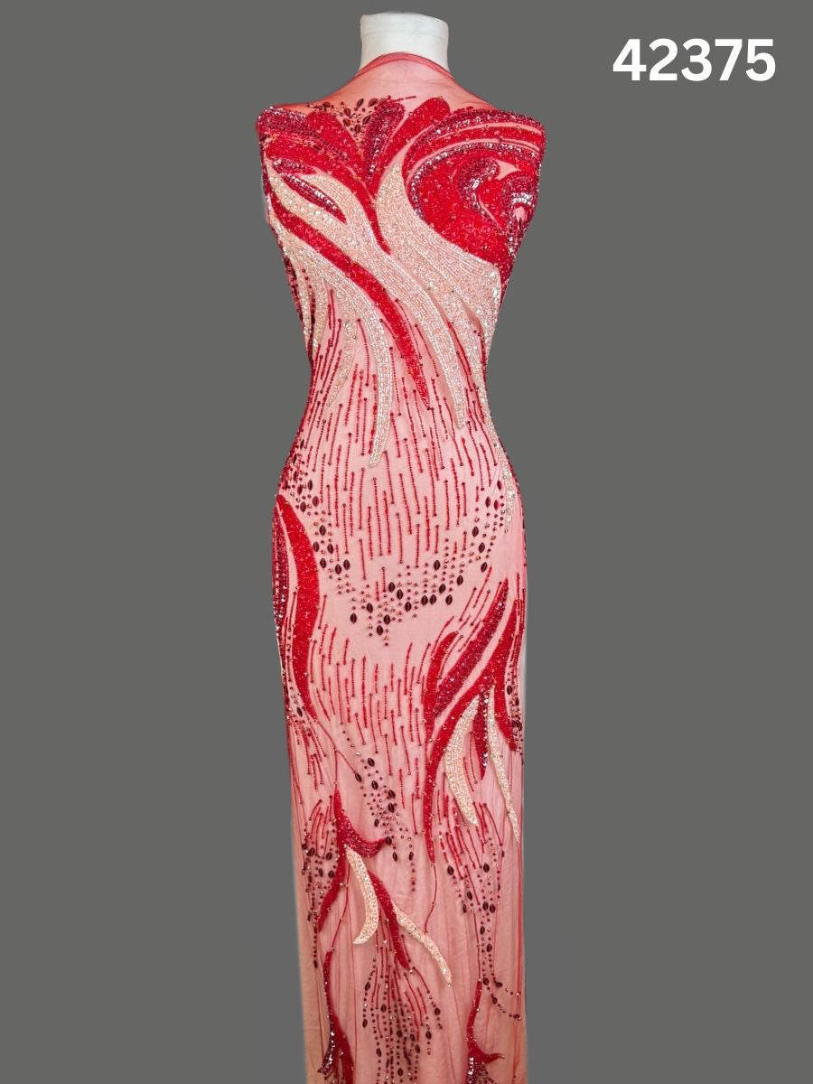 #42375 Luxurious Hand-Beaded Fabric in Abstract Design – Embellished with Intricate Beading, Crystals, Sequins & Rhinestones for Couture Gowns, Evening Wear & Bridal Fashion