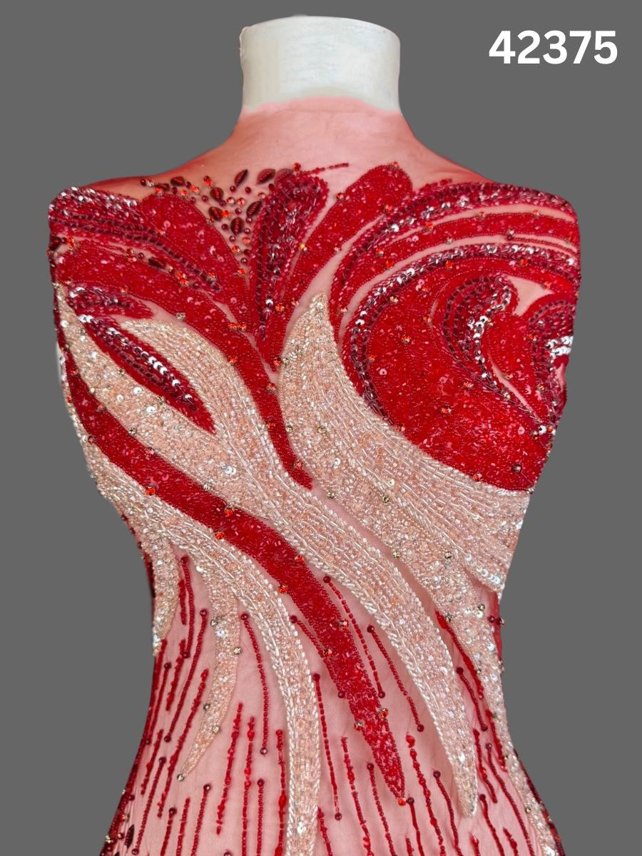 #42375 Luxurious Hand-Beaded Fabric in Abstract Design – Embellished with Intricate Beading, Crystals, Sequins & Rhinestones for Couture Gowns, Evening Wear & Bridal Fashion