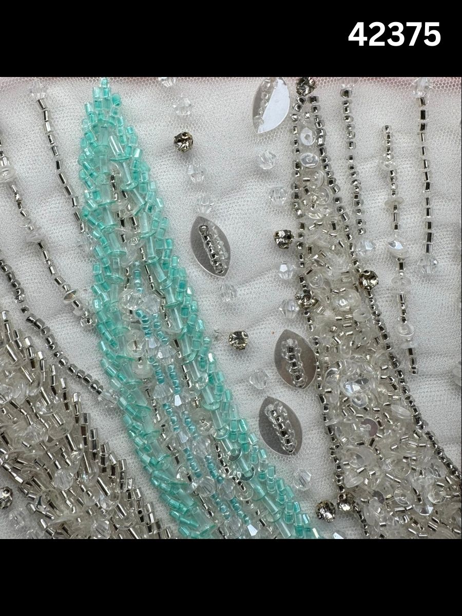 #42375 Luxurious Hand-Beaded Fabric in Abstract Design – Embellished with Intricate Beading, Crystals, Sequins & Rhinestones for Couture Gowns, Evening Wear & Bridal Fashion