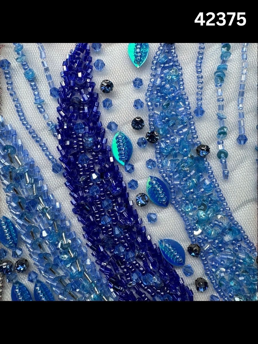 #42375 Luxurious Hand-Beaded Fabric in Abstract Design – Embellished with Intricate Beading, Crystals, Sequins & Rhinestones for Couture Gowns, Evening Wear & Bridal Fashion