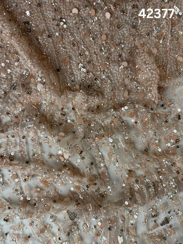 #42377 Exquisite Hand-Beaded & Machine-Worked Fabric – Intricate Abstract Design Enhanced with Thread Work, Sequins, Crystals, and Beads for Luxurious Creations