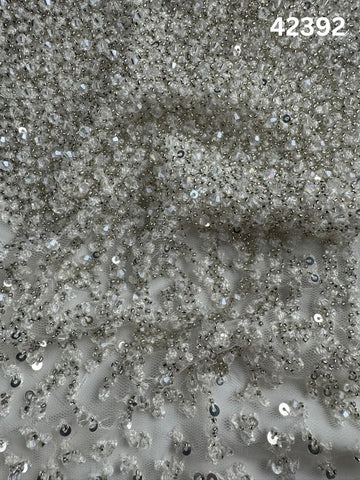#42392 Luxurious Hand-Beaded & Machine-Worked Fabric – Abstract Design Adorned with Thread Work, Sequins, Crystals, and Beads for High-End Creations