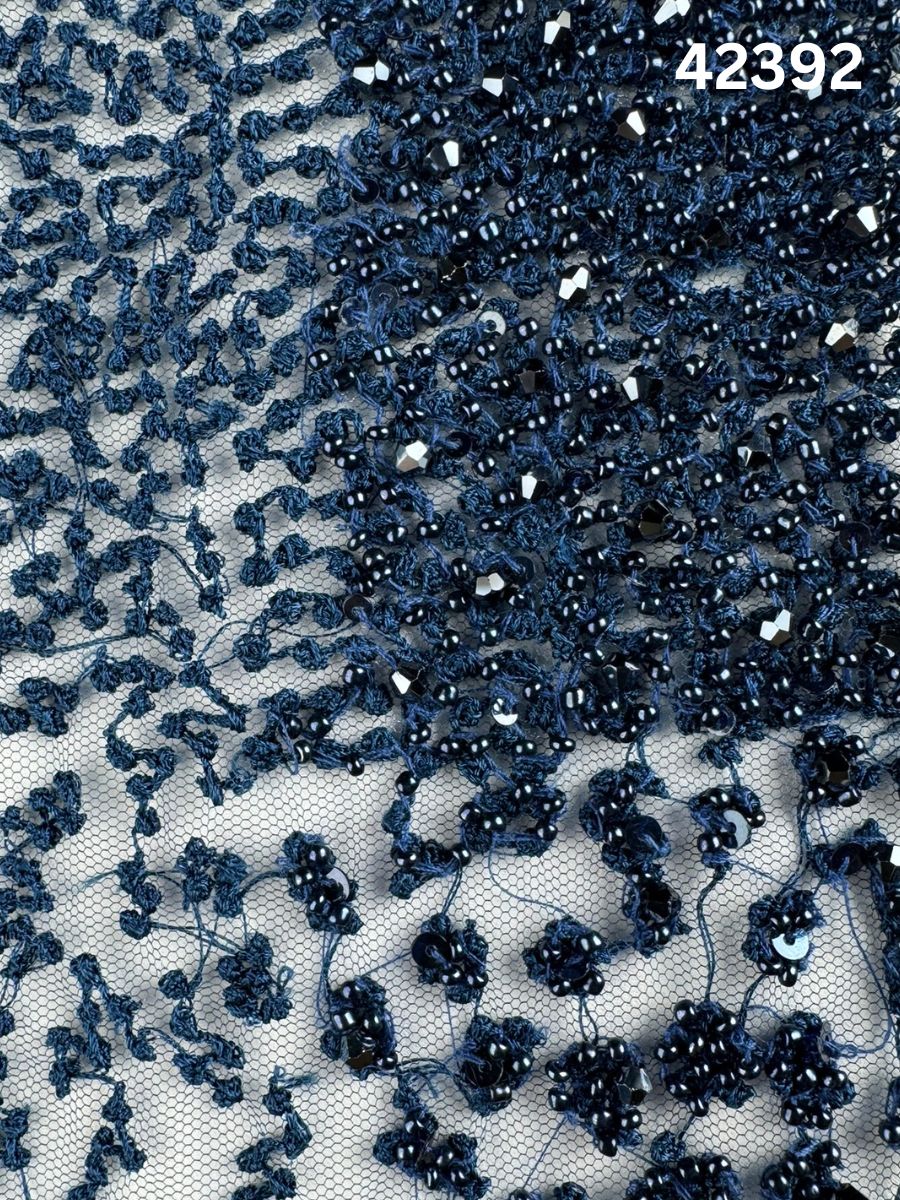 #42392 Luxurious Hand-Beaded & Machine-Worked Fabric – Abstract Design Adorned with Thread Work, Sequins, Crystals, and Beads for High-End Creations