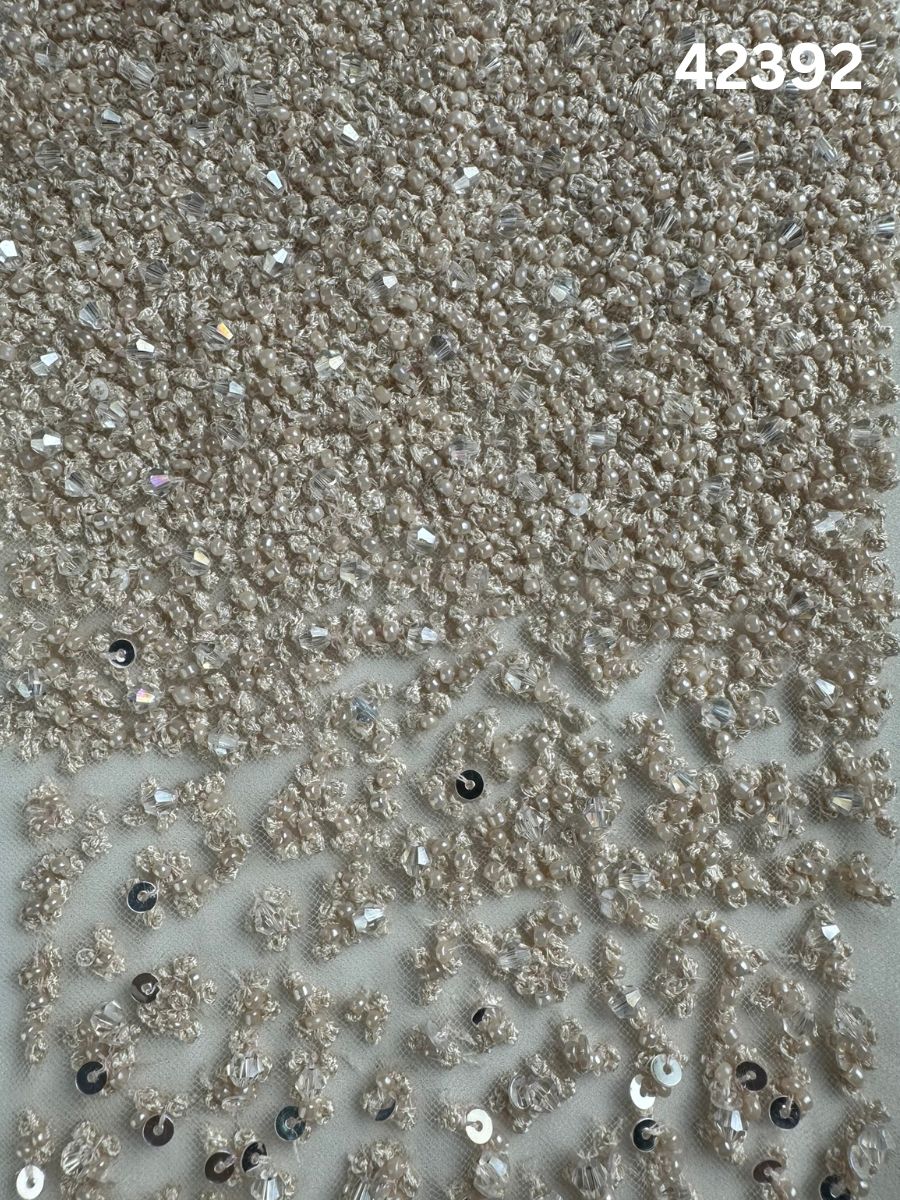 #42392 Luxurious Hand-Beaded & Machine-Worked Fabric – Abstract Design Adorned with Thread Work, Sequins, Crystals, and Beads for High-End Creations
