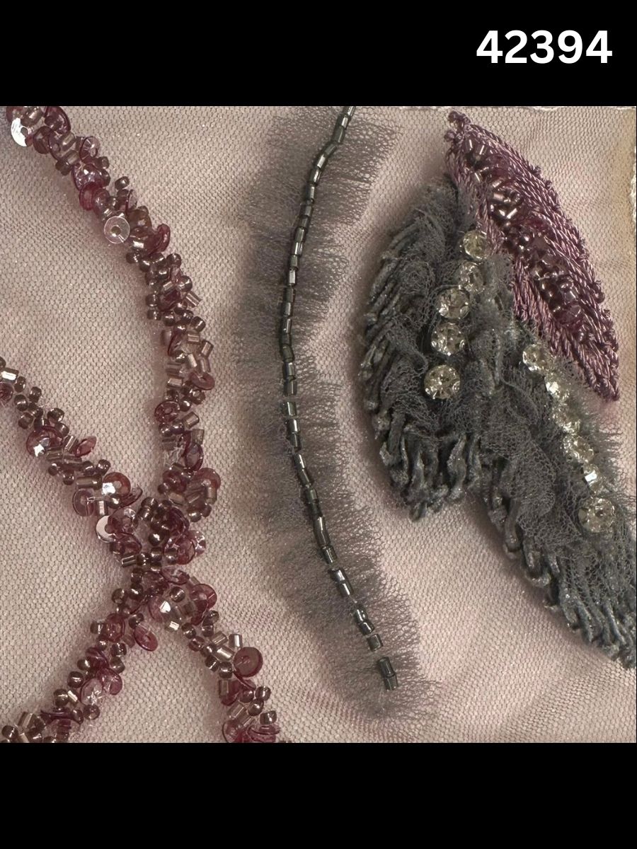 #42394 Vibrant Leafy Abstract Design Fabric Beaded with Thread Work, Rhinestones, Beads, and Sequins for Fashion