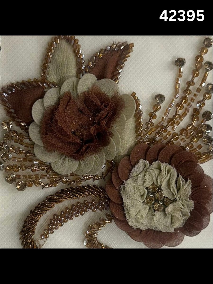 #42395 Stunning Abstract Floral Fabric Beaded with Appliqués, Exotic Beads, Sequins, and Rhinestones – Luxurious Decorative Textile for High-Fashion, Couture, and Custom Crafting