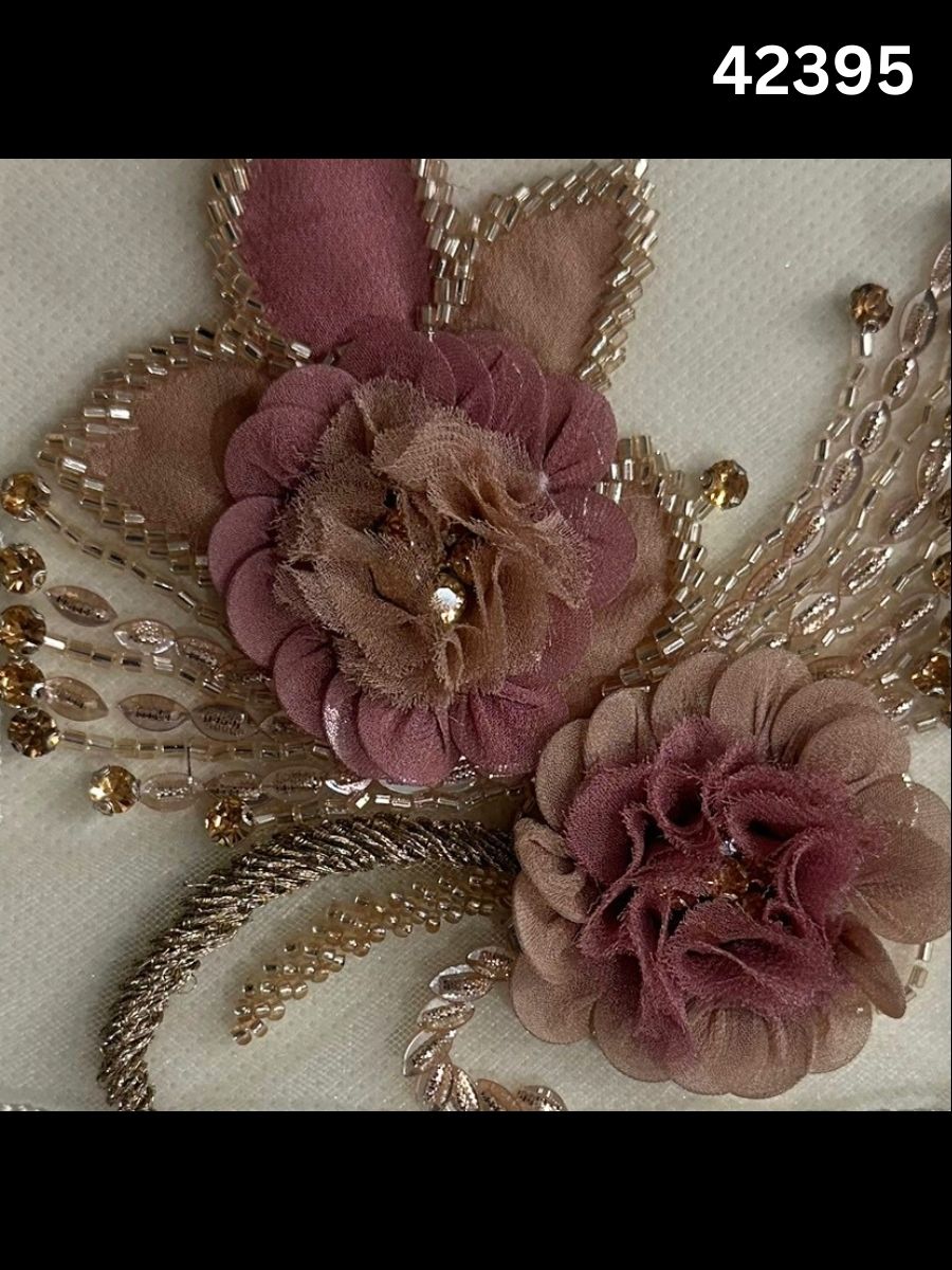 #42395 Stunning Abstract Floral Fabric Beaded with Appliqués, Exotic Beads, Sequins, and Rhinestones – Luxurious Decorative Textile for High-Fashion, Couture, and Custom Crafting
