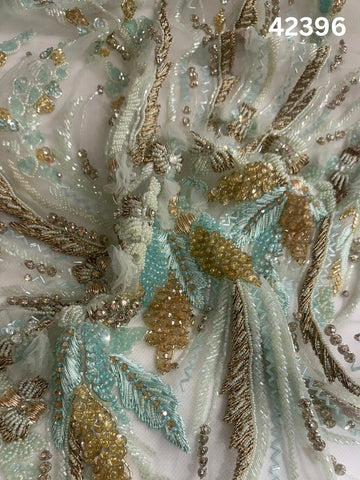 #42396 Luxurious Multi-Abstract Design Fabric Beaded with Beads, Sequins, Thread Work, and Rhinestones – Exquisite Embellished Textile for High-Fashion, Couture, and Crafting Projects