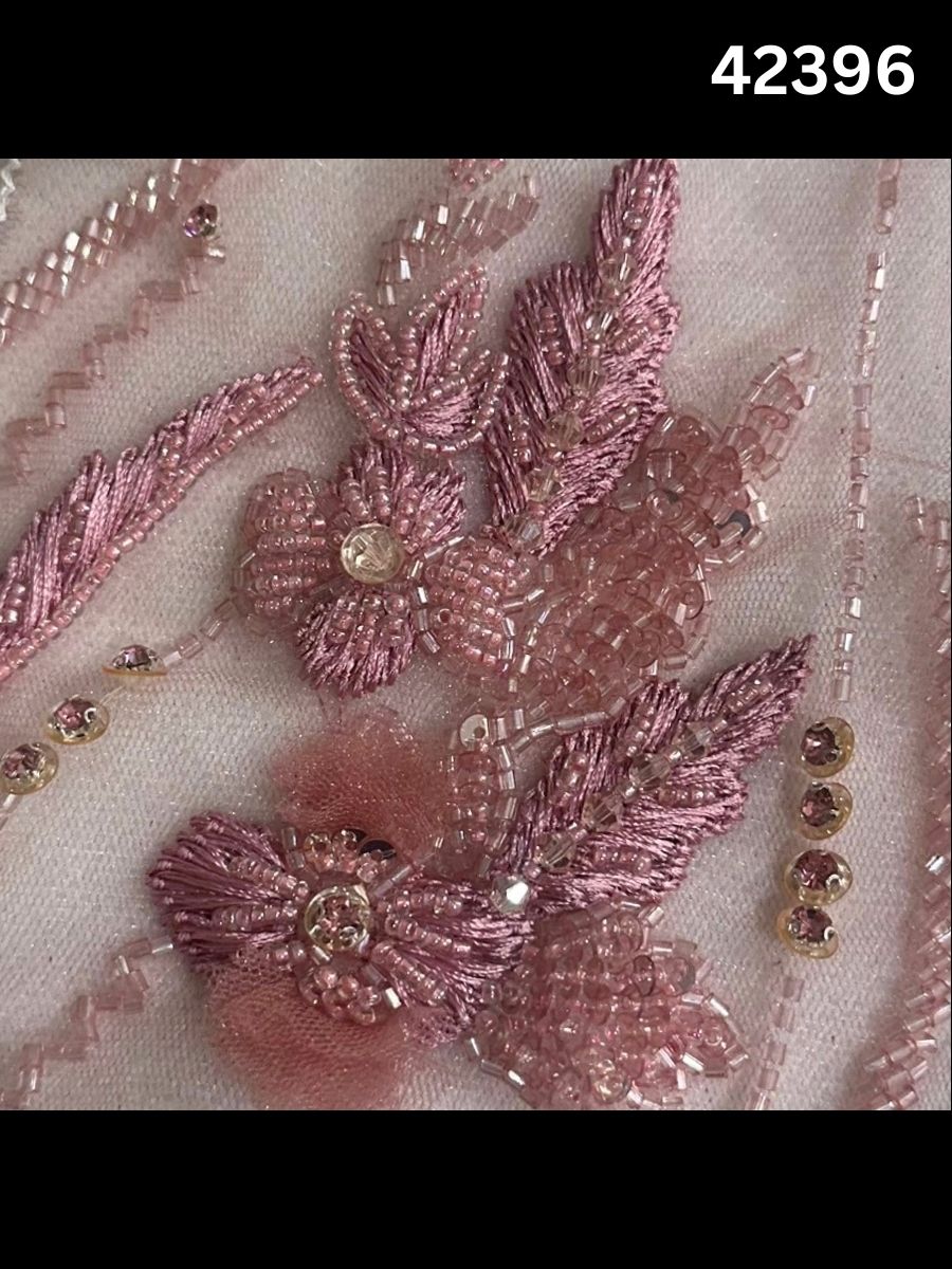 #42396 Luxurious Multi-Abstract Design Fabric Beaded with Beads, Sequins, Thread Work, and Rhinestones – Exquisite Embellished Textile for High-Fashion, Couture, and Crafting Projects