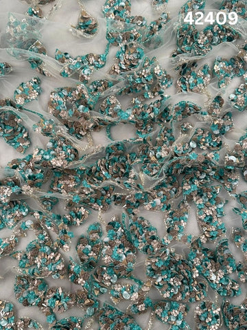 #42409 Hand-Beaded Fabric Abstract Design with Exotic Beads and Sequins – A Vibrant and Artistic Embellishment for High-End Creations