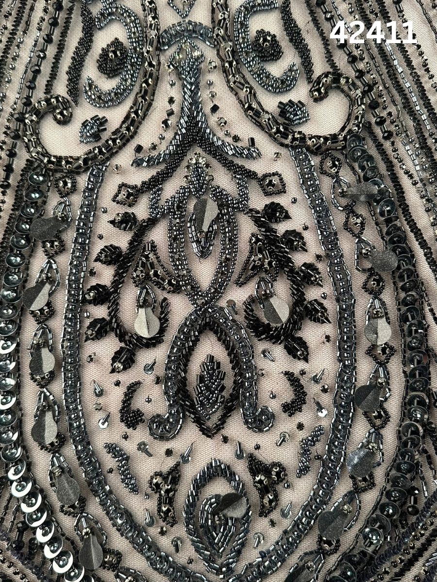 #42411 Elegant Asymmetric Floral Design Beaded with Exotic Beads, Sequins, and Rhinestones - Stunning Couture Embellishment for High-Fashion Ensembles