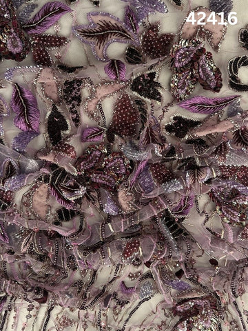 #42416 Vibrant Color Floral Design Fabric Beaded with Flower Sequins, Various Beads, and Sequins – Perfect for Fashion, and Crafting Projects