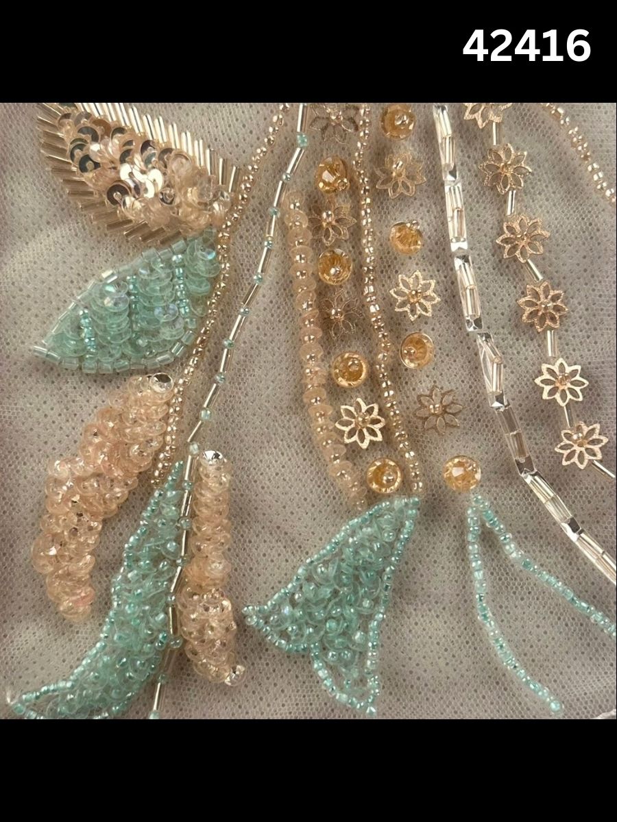 #42416 Vibrant Color Floral Design Fabric Beaded with Flower Sequins, Various Beads, and Sequins – Perfect for Fashion, and Crafting Projects