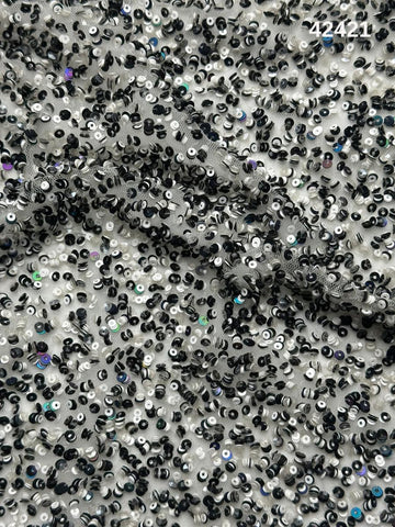 #42421 Hand-Beaded Abstract Design Fabric with Sequins – Intricate Detailing for Couture, Evening Wear, Bridal Gowns, and Luxury Craft Projects