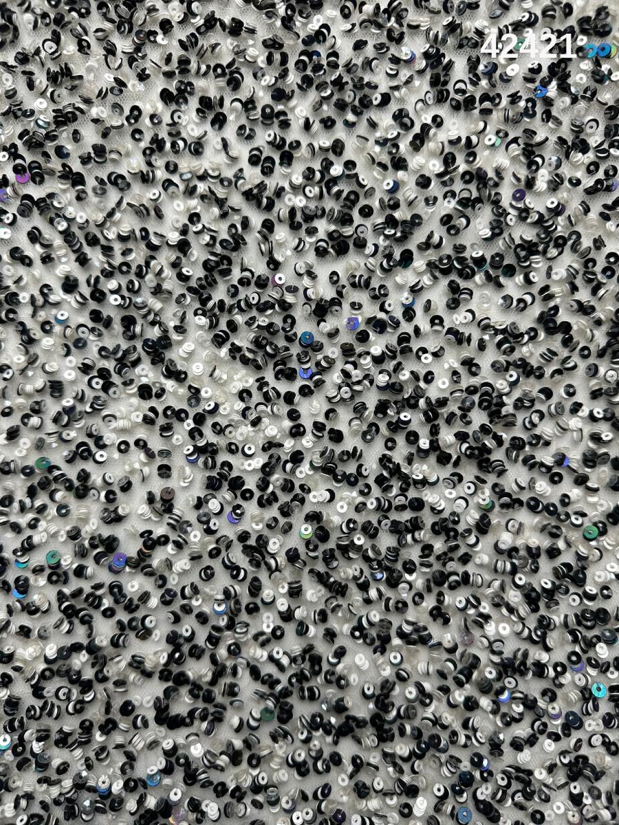 #42421 Hand-Beaded Abstract Design Fabric with Sequins – Intricate Detailing for Couture, Evening Wear, Bridal Gowns, and Luxury Craft Projects